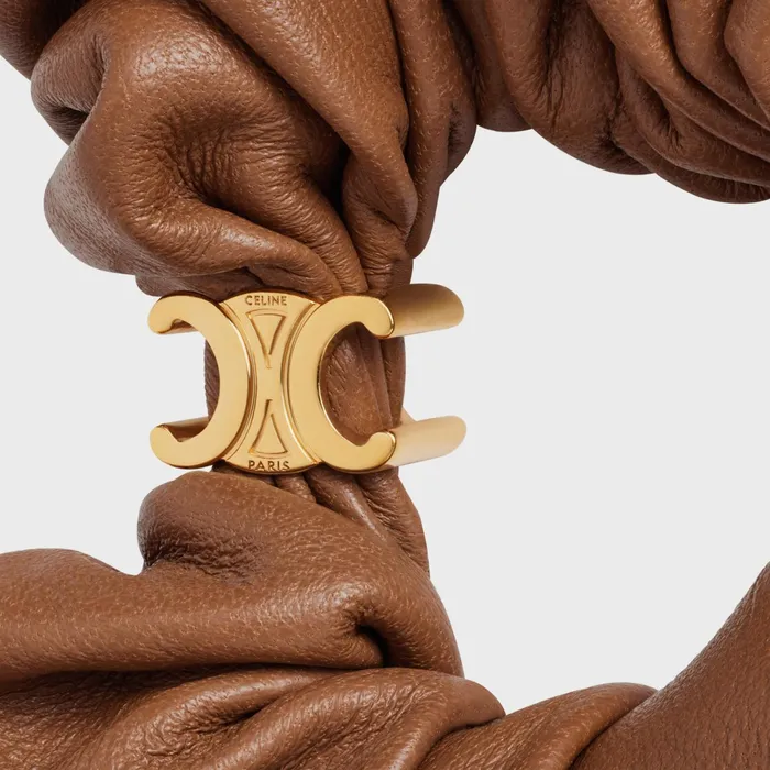 Celine Scrunchy Leather In Brass With Gold Finish And Lambskin Tan Gold Women CELINE HAIR ACCESSORIES
