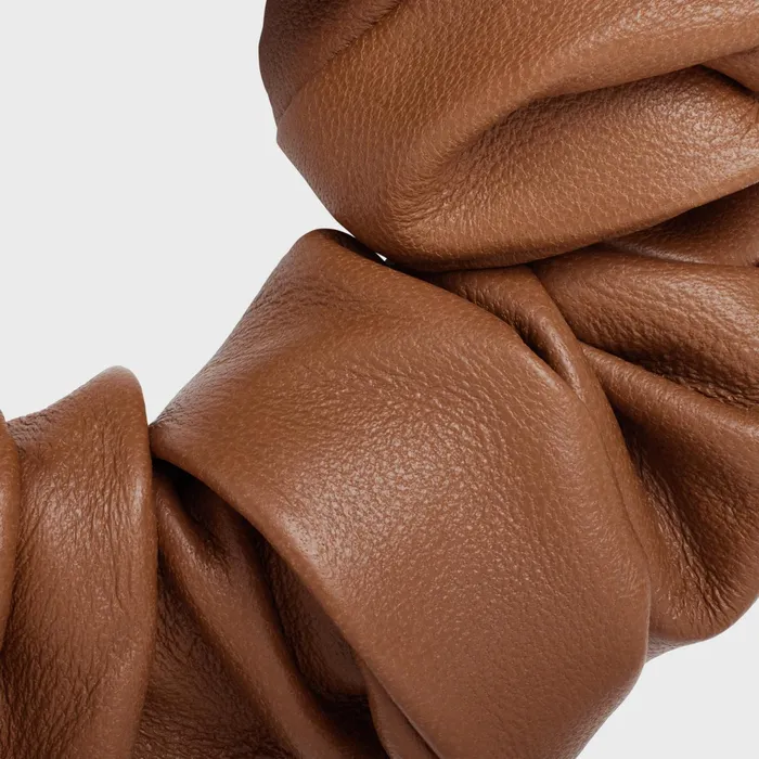 Celine Scrunchy Leather In Brass With Gold Finish And Lambskin Tan Gold Women CELINE HAIR ACCESSORIES