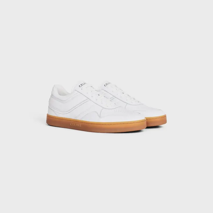 Celine Trainer Low LaceUp Sneaker In Calfskin Optic Whitebeige Men CELINE SNEAKERS