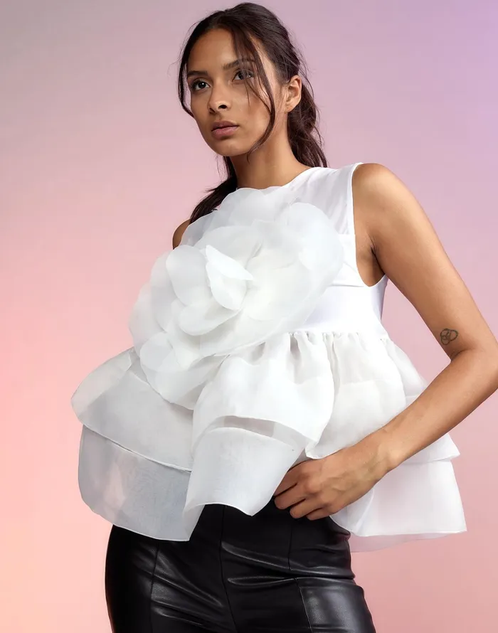 Chloe Organza Flower Top 8211 White Women Cynthia Rowley Tops