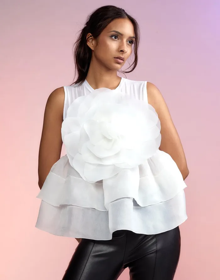 Chloe Organza Flower Top 8211 White Women Cynthia Rowley Tops