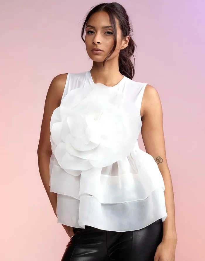 Chloe Organza Flower Top 8211 White Women Cynthia Rowley Tops