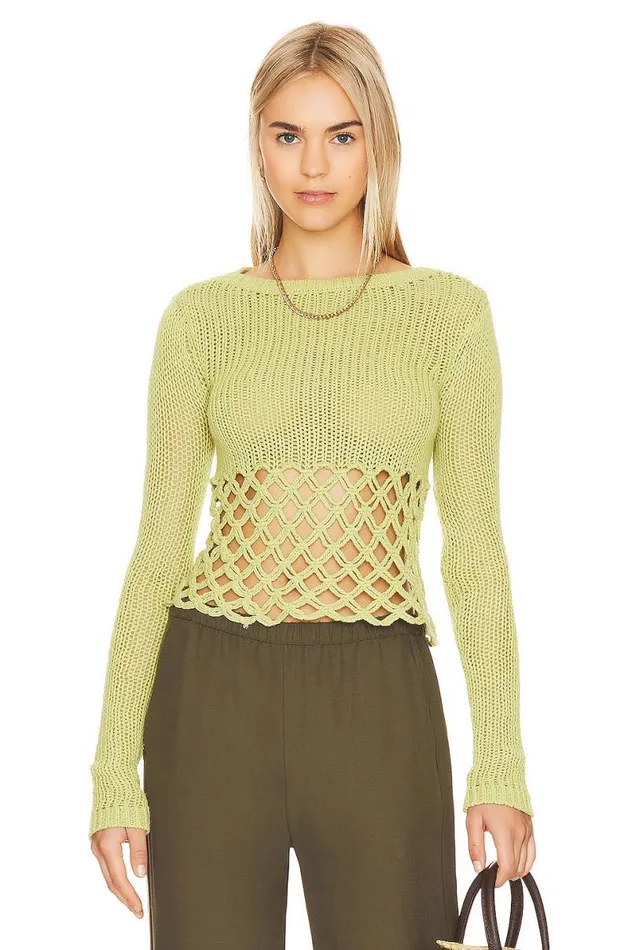 Clara Cropped Fishnet Pullover Green Women Lovers and Friends Sweaters and Knits Clara Cropped Fishnet Pullover Green Women Lovers and Friends Sweaters and Knits