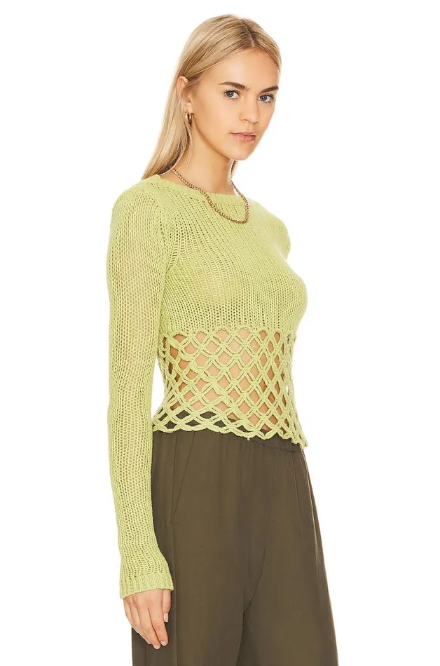 Clara Cropped Fishnet Pullover Green Women Lovers and Friends Sweaters and Knits