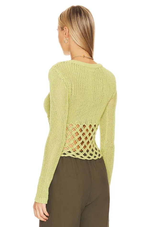 Clara Cropped Fishnet Pullover Green Women Lovers and Friends Sweaters and Knits