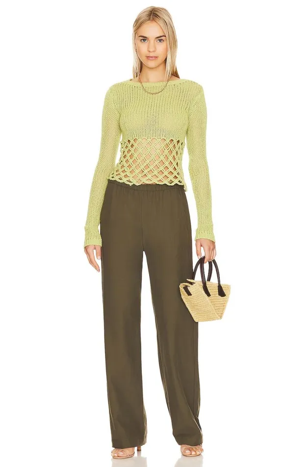 Clara Cropped Fishnet Pullover Green Women Lovers and Friends Sweaters and Knits