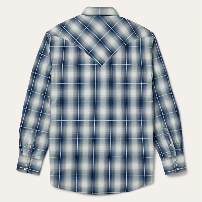 Classic Cut Men Stetson Crystal Plaid Western Shirt Blue
