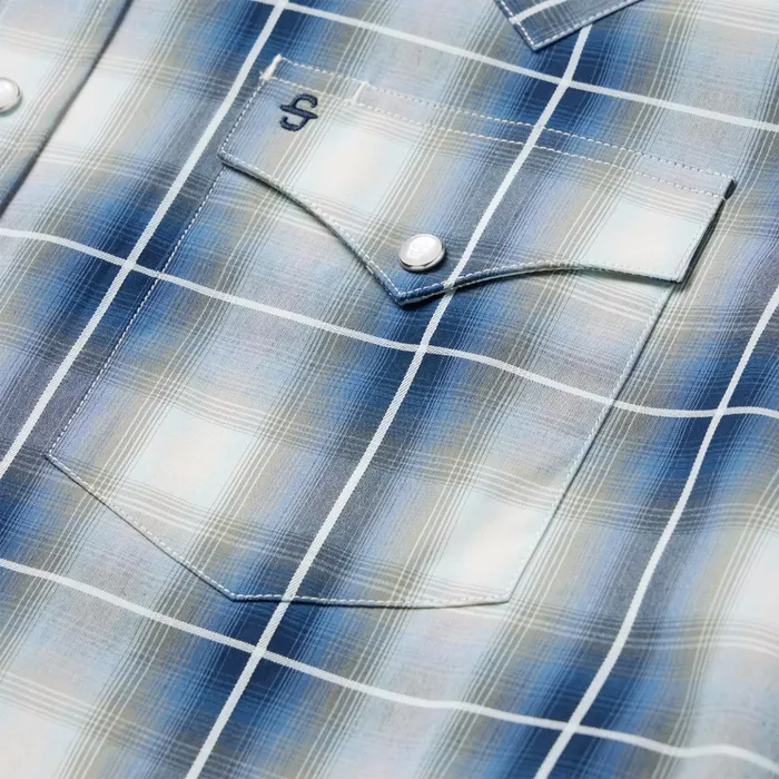 Classic Cut Men Stetson Crystal Plaid Western Shirt Blue