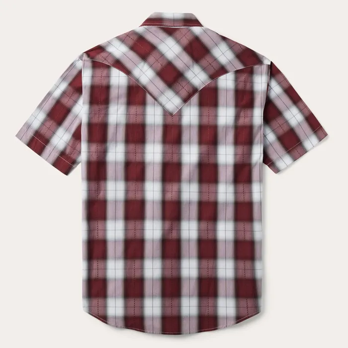 Classic Cut Men Stetson Shadow Plaid Short Sleeve Western Shirt Wine