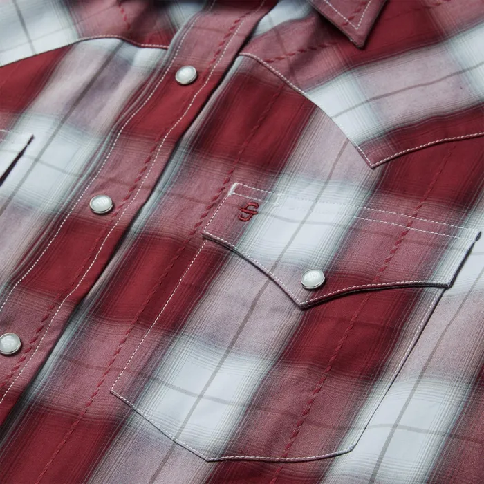 Classic Cut Men Stetson Shadow Plaid Short Sleeve Western Shirt Wine