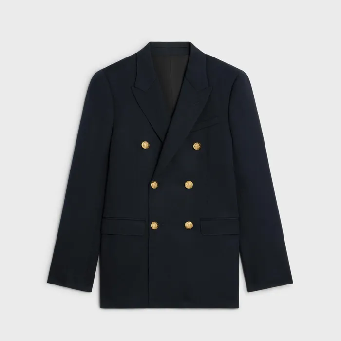 Classic Jacket In Diagonal Wool Navy Men CELINE JACKETS and TROUSERS