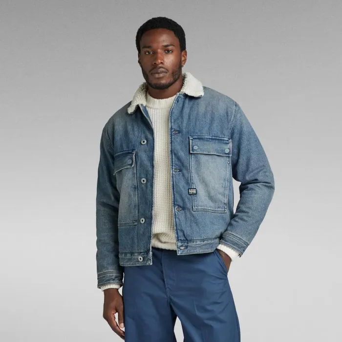 Denim Jackets Men GStar RAW Utility Flap Pocket Sherpa Jacket Antique Faded Blue Agave Denim Jackets Men GStar RAW Utility Flap Pocket Sherpa Jacket Antique Faded Blue Agave
