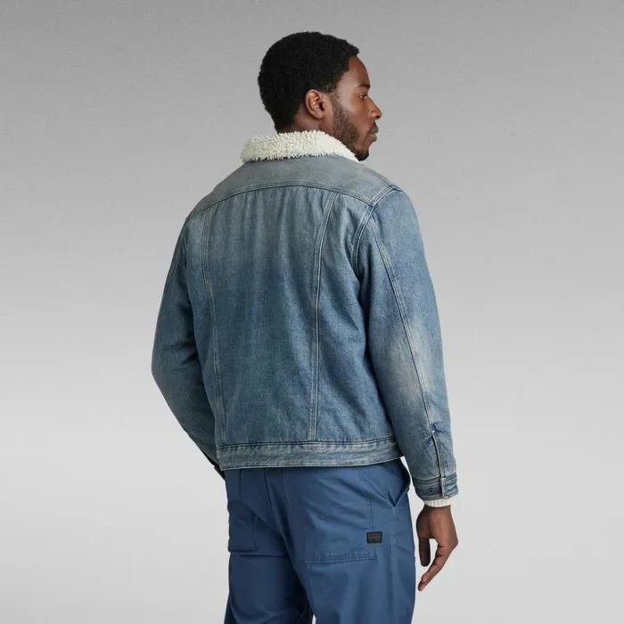 Denim Jackets Men GStar RAW Utility Flap Pocket Sherpa Jacket Antique Faded Blue Agave