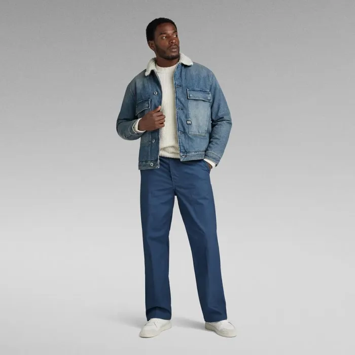 Denim Jackets Men GStar RAW Utility Flap Pocket Sherpa Jacket Antique Faded Blue Agave