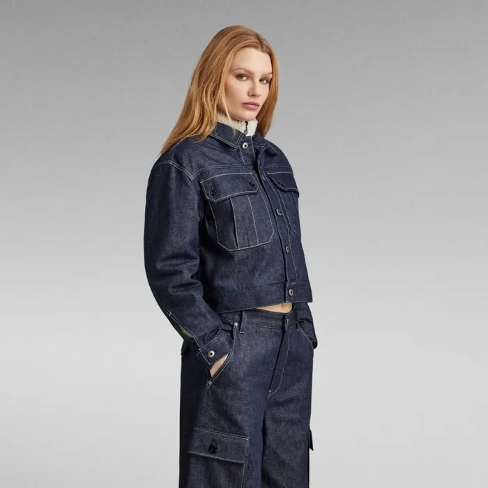 Denim Jackets Women GStar RAW Short Sherpa Jacket Detachable Liner Raw Denim