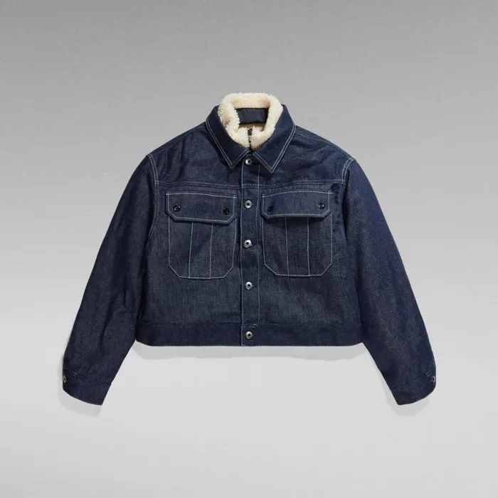 Denim Jackets Women GStar RAW Short Sherpa Jacket Detachable Liner Raw Denim