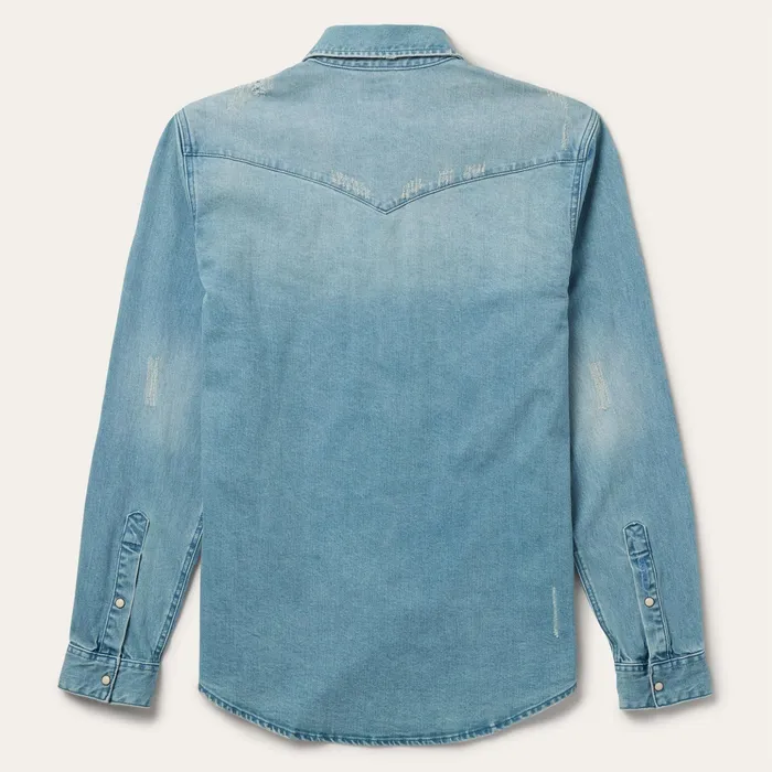 Denim Shirts Men Stetson Distressed Denim Western Shirt Blue
