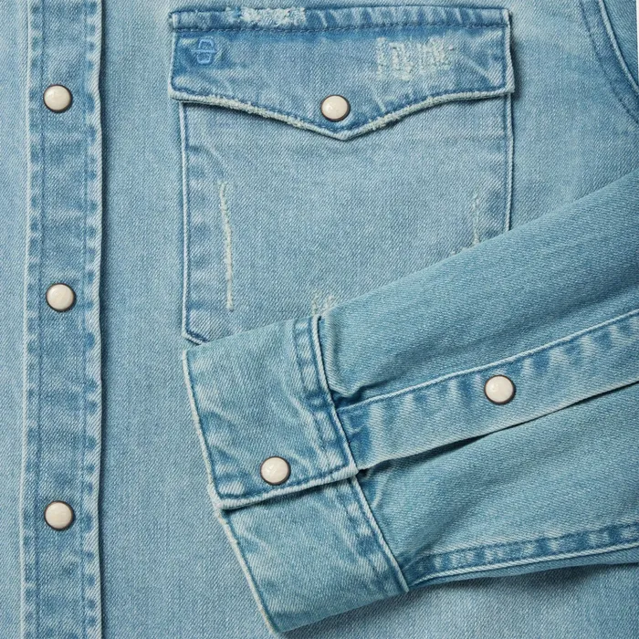 Denim Shirts Men Stetson Distressed Denim Western Shirt Blue