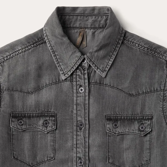 Denim Shirts Women Stetson Boyfriend Fit Denim Tencel Shirt Washed Black
