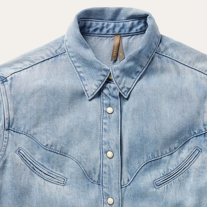 Denim Shirts Women Stetson Curved Yoke Western Denim Shirt Blue