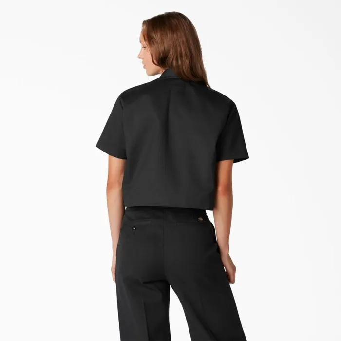 Dickies Button Up Women039s Cropped Work Shirt Black Black bk 8211 Women Dickies Button Up Women039s Cropped Work Shirt Black Black bk 8211 Women