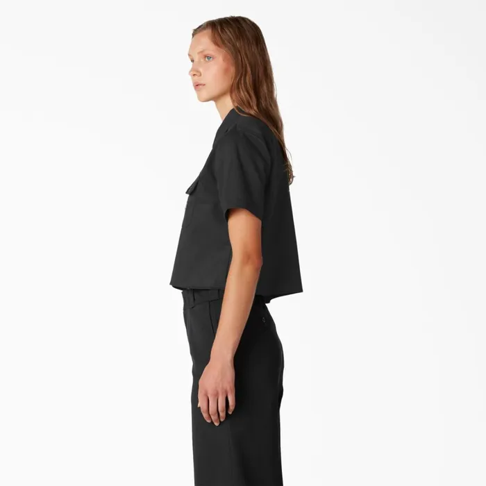 Dickies Button Up Women039s Cropped Work Shirt Black Black bk 8211 Women Dickies Button Up Women039s Cropped Work Shirt Black Black bk 8211 Women