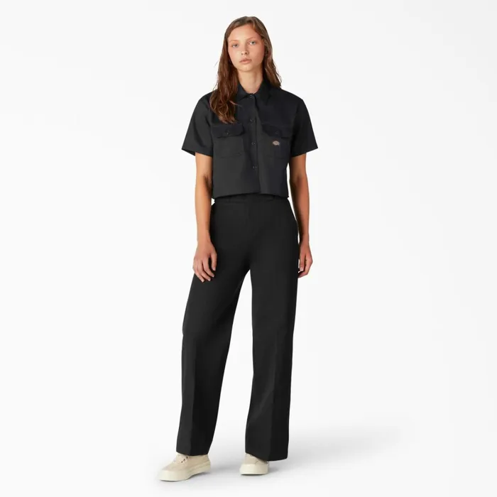 Dickies Button Up Women039s Cropped Work Shirt Black Black bk 8211 Women Dickies Button Up Women039s Cropped Work Shirt Black Black bk 8211 Women