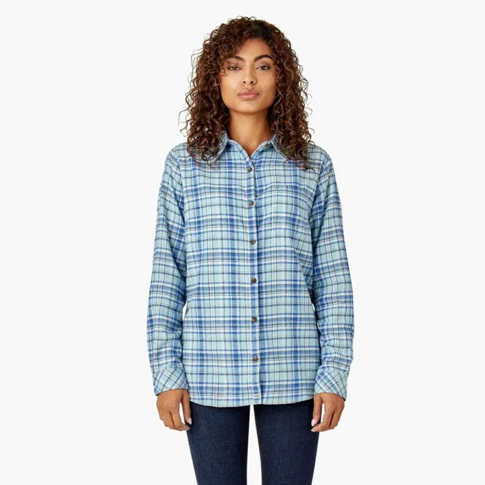 Dickies Button Up Women039s Plaid Flannel Long Sleeve Shirt Clear BlueOrchard Plaid Clear Blueorchard Plaid b2y 8211 Women Dickies Button Up Women039s Plaid Flannel Long Sleeve Shirt Clear BlueOrchard Plaid Clear Blueorchard Plaid b2y 8211 Women