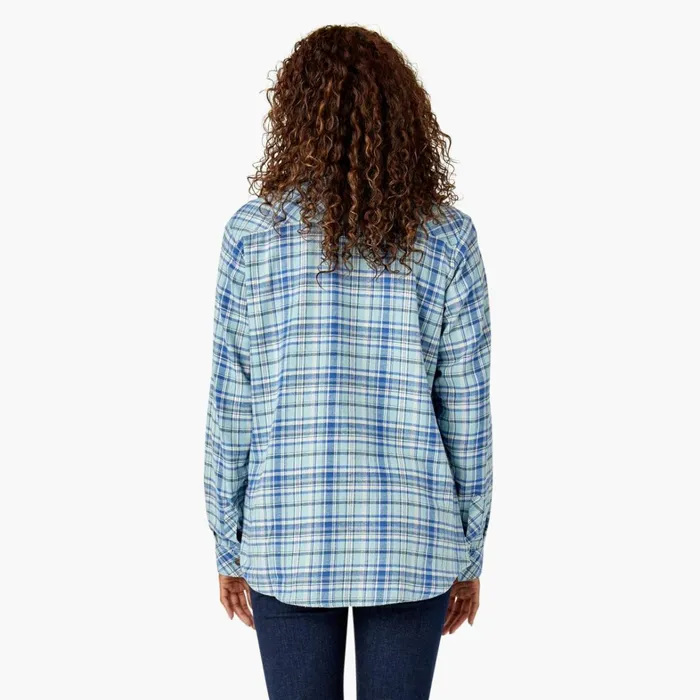 Dickies Button Up Women039s Plaid Flannel Long Sleeve Shirt Clear BlueOrchard Plaid Clear Blueorchard Plaid b2y 8211 Women