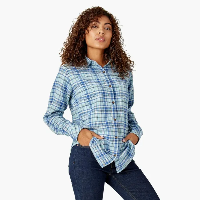 Dickies Button Up Women039s Plaid Flannel Long Sleeve Shirt Clear BlueOrchard Plaid Clear Blueorchard Plaid b2y 8211 Women