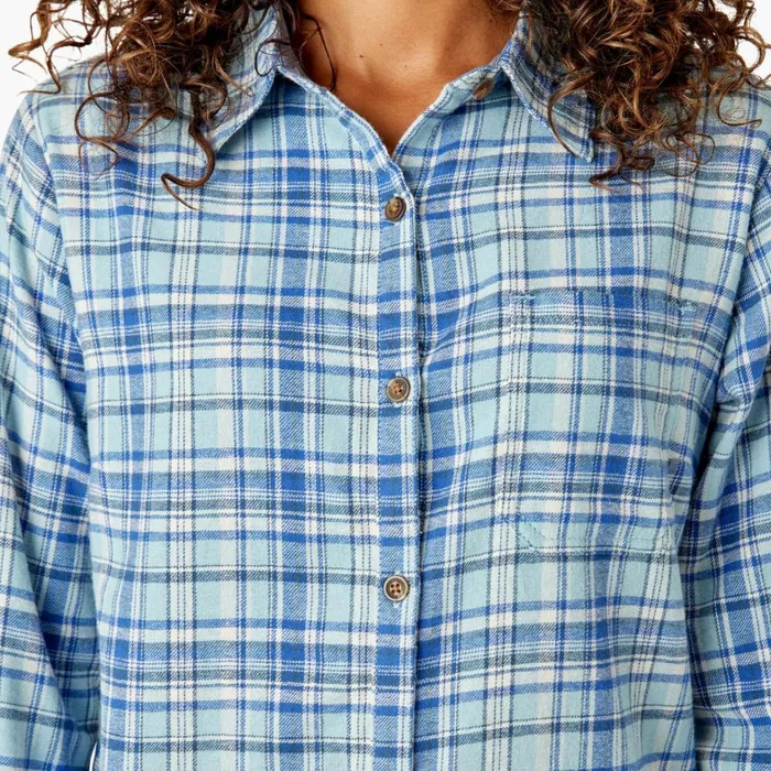 Dickies Button Up Women039s Plaid Flannel Long Sleeve Shirt Clear BlueOrchard Plaid Clear Blueorchard Plaid b2y 8211 Women