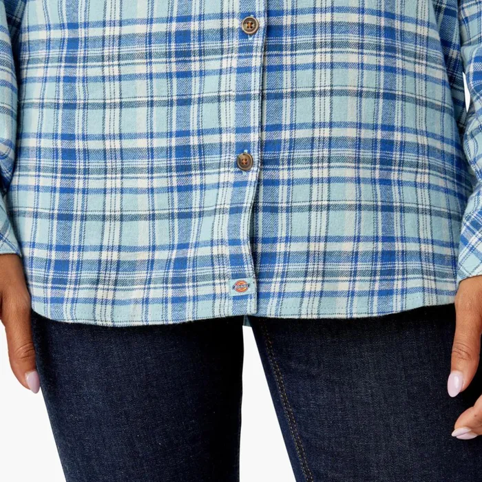 Dickies Button Up Women039s Plaid Flannel Long Sleeve Shirt Clear BlueOrchard Plaid Clear Blueorchard Plaid b2y 8211 Women