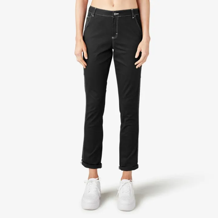 Dickies Carpenter Women039s Slim Straight Fit Roll Hem Carpenter Pants Black Black bkx 8211 Women