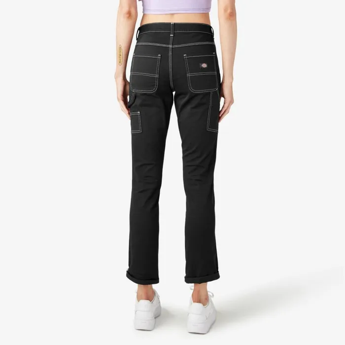 Dickies Carpenter Women039s Slim Straight Fit Roll Hem Carpenter Pants Black Black bkx 8211 Women