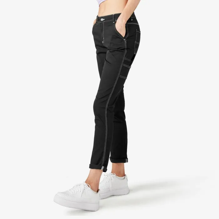 Dickies Carpenter Women039s Slim Straight Fit Roll Hem Carpenter Pants Black Black bkx 8211 Women