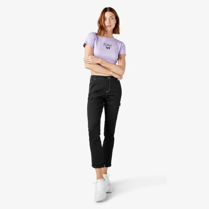 Dickies Carpenter Women039s Slim Straight Fit Roll Hem Carpenter Pants Black Black bkx 8211 Women