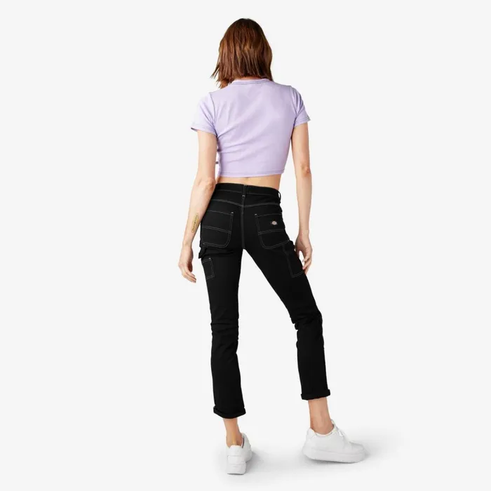 Dickies Carpenter Women039s Slim Straight Fit Roll Hem Carpenter Pants Black Black bkx 8211 Women