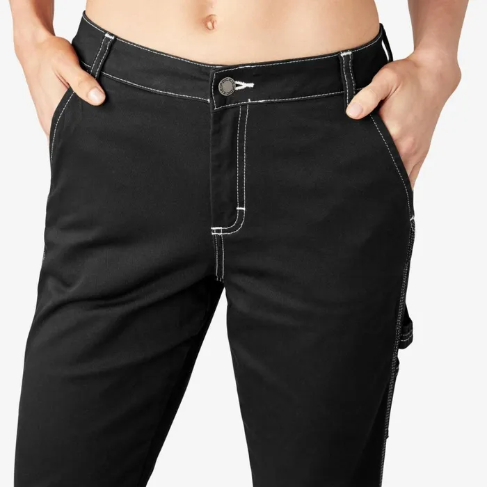 Dickies Carpenter Women039s Slim Straight Fit Roll Hem Carpenter Pants Black Black bkx 8211 Women