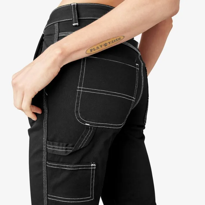 Dickies Carpenter Women039s Slim Straight Fit Roll Hem Carpenter Pants Black Black bkx 8211 Women