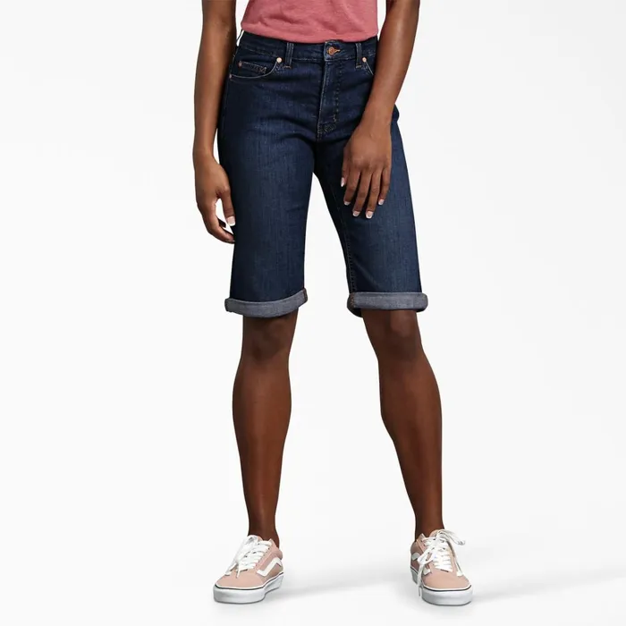 Dickies Jean Shorts Womens Perfect Shape Straight Fit Bermuda Jean Shorts 11034 Rinsed Indigo Blue Rinsed Indigo Blue rnb 8211 Women