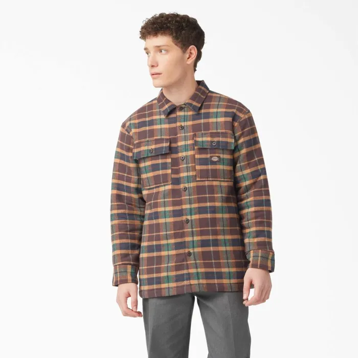 Dickies Shirt Jackets Flannel Quilted Lined Shirt Jacket Brown Gingerbread Ivy Plaid Brown Gingerbread Ivy Plaid rpg 8211 Men