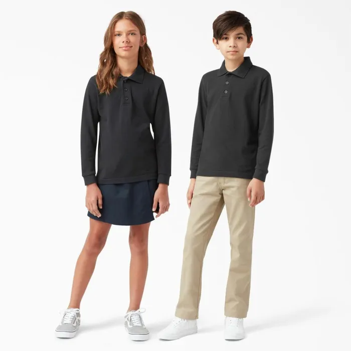 Dickies Shirts Kids039 Piqu Long Sleeve Polo 420 Black Black kbk 8211 Kids Dickies Shirts Kids039 Piqu Long Sleeve Polo 420 Black Black kbk 8211 Kids