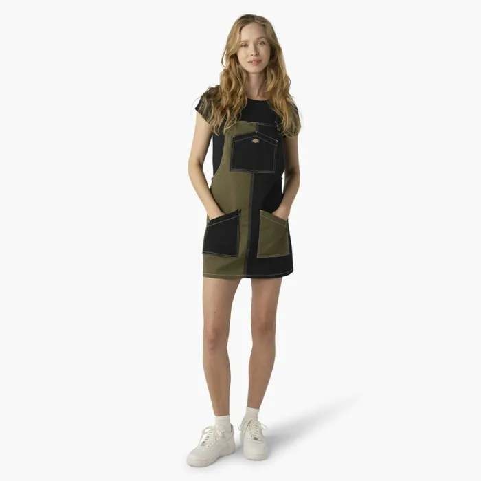 Dickies Skirts and Dresses Women039s Regular Fit Colorblock Bib Overall Dress MilitaryBlack Color Block Militaryblack Color Block mck 8211 Women