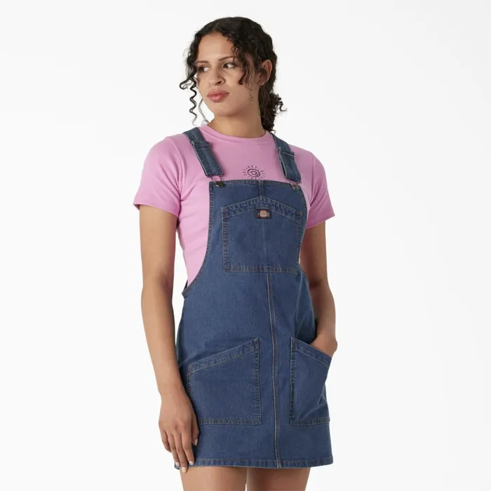 Dickies Skirts and Dresses Women039s Regular Fit Denim Bib Overall Dress Stonewashed Vintage Blue Stonewashed Vintage Blue wvb 8211 Women