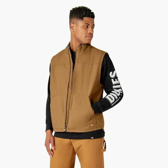 Dickies Vests Duck Canvas High Pile Fleece Lined Vest Rinsed Brown Duck Rinsed Brown Duck rbd 8211 Men