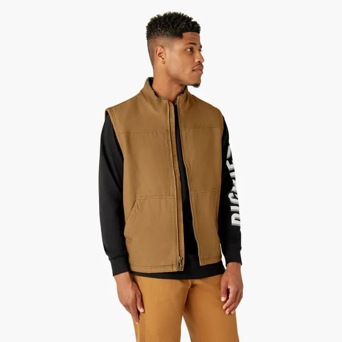 Dickies Vests Duck Canvas High Pile Fleece Lined Vest Rinsed Brown Duck Rinsed Brown Duck rbd 8211 Men