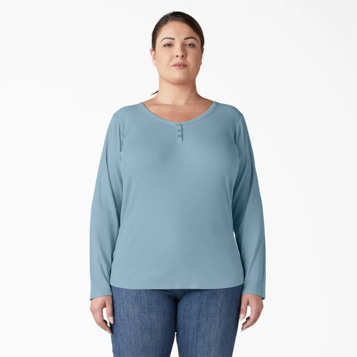 Dickies Work Tops Women039s Plus Henley Long Sleeve Shirt Clear Blue Clear Blue eu 8211 Women Dickies Work Tops Women039s Plus Henley Long Sleeve Shirt Clear Blue Clear Blue eu 8211 Women