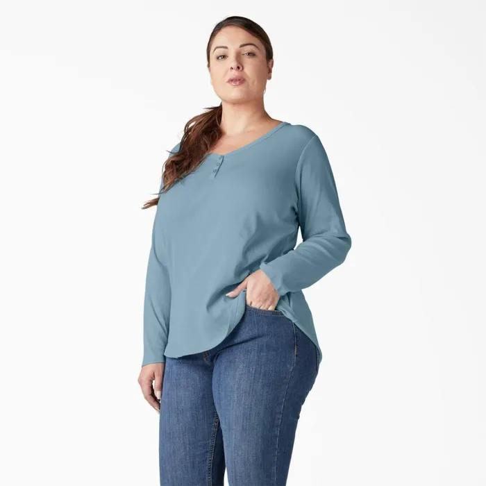 Dickies Work Tops Women039s Plus Henley Long Sleeve Shirt Clear Blue Clear Blue eu 8211 Women Dickies Work Tops Women039s Plus Henley Long Sleeve Shirt Clear Blue Clear Blue eu 8211 Women