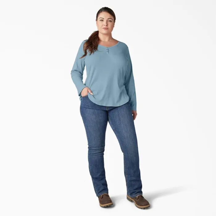 Dickies Work Tops Women039s Plus Henley Long Sleeve Shirt Clear Blue Clear Blue eu 8211 Women Dickies Work Tops Women039s Plus Henley Long Sleeve Shirt Clear Blue Clear Blue eu 8211 Women