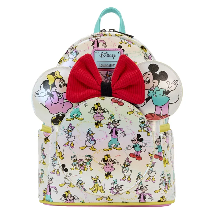Disney100 Mickey and Friends Classic AllOver Print Iridescent Mini Backpack With Ear Headband Unisex Loungefly Backpacks Disney100 Mickey and Friends Classic AllOver Print Iridescent Mini Backpack With Ear Headband Unisex Loungefly Backpacks
